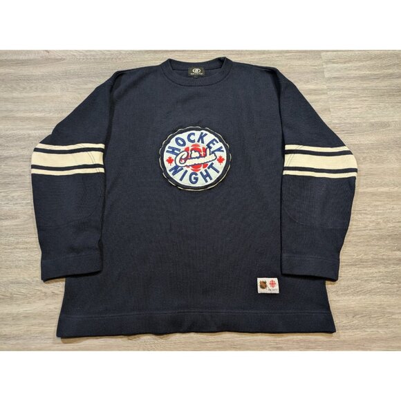 Vintage Bulletin Men's Large Hockey Night in Canada Jersey Sweater Knit NHL CBC - Picture 1 of 10